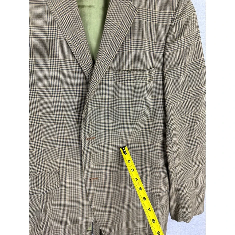 Vintage 60s Bespoke Glen Plaid Sport Coat Blazer Olive Tan 40L Union Made